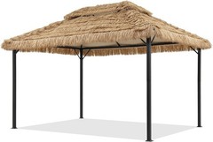 10x13FT Outdoor Tiki Gazebo W/ Double-Layer Thatched Canopy UV-Protection