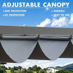 Aoodor 12×14 ft. Aluminum Patio Pergola w/Sun Shade Cover and Retractable Canopy