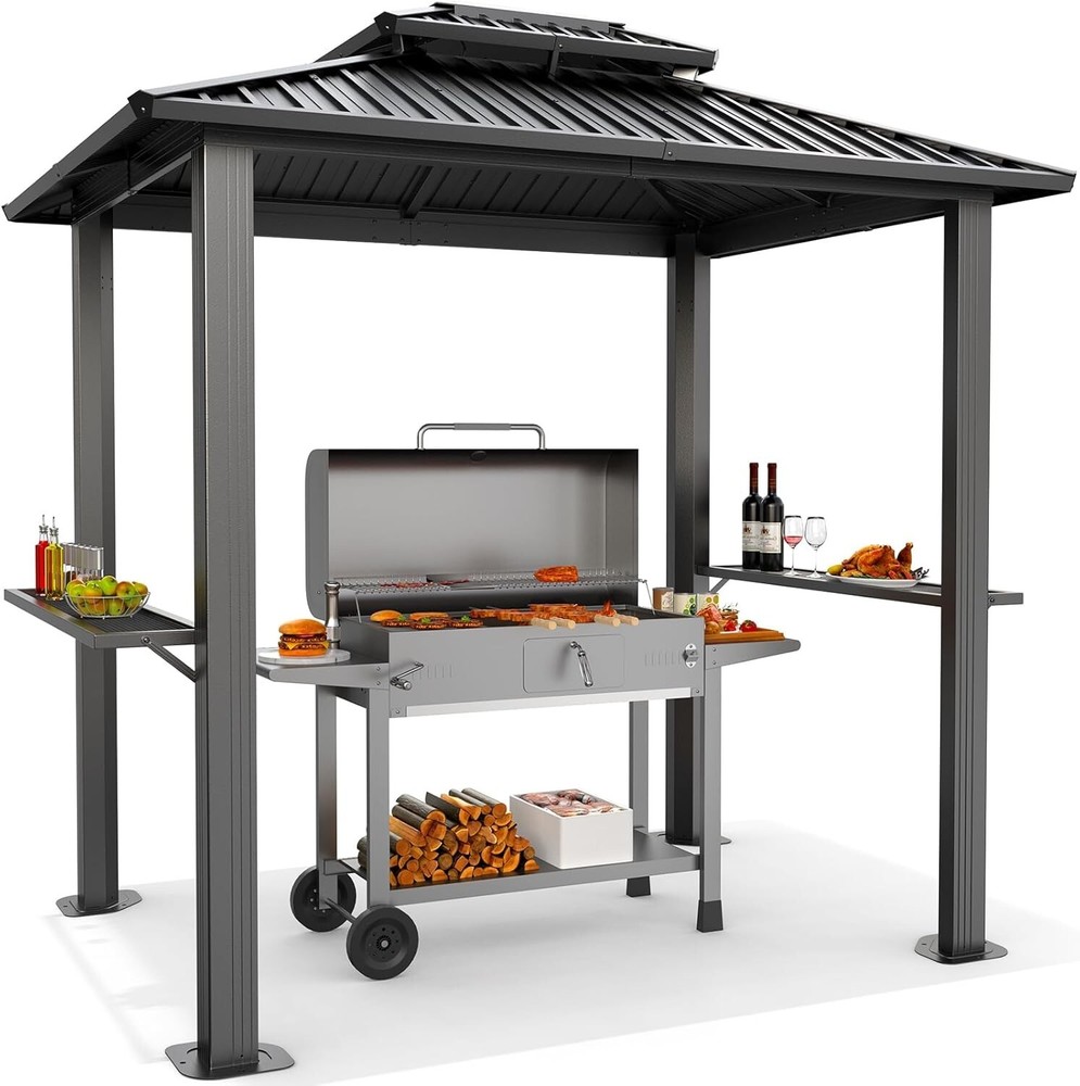 COBIZI 6×8 Hardtop Grill Gazebo Galvanized Steel Double Roof Outdoor PatioCanopy
