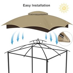 10×12 Gazebo Canopy Replacement Top Cover for Allen Roth, Khaki | Fits GF