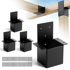 Heavy Duty 4×4 Pergola Brackets Kit – 14 Gauge Post Top Rafter Wall Mount, Black