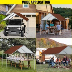 10 x 20 Ft Carport Replacement Canopy Cover Garage Top Tent 10 x 20 ft, brown