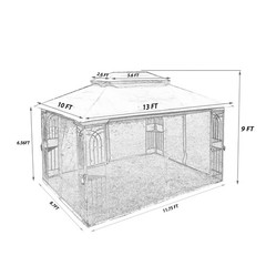 13x10ft Patio Gazebo Double Polycarbonate Roof Canopy with Curtains and Net