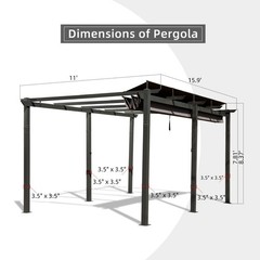 11x16FT Outdoor Retractable Pergola w/Canopy Aluminum Grill Gazebo for Courtyard