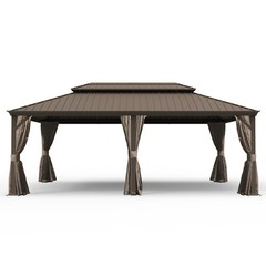 Domi 14x24Ft Hardtop Gazebo Double Roof w/Curtain&Netting,Built-in gutter system