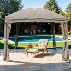 Naj 10&prime; Pop-Up Outdoor Brown Fabric Gazebo with Wind Vent
