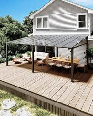 12×20 FT Hardtop Gazebo Wall Mounted Lean to Pergola Polycarbonate Roof Patio