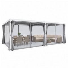 Outdoor 12 x20 FT Louvered Pergola Adjustable Aluminum Roof w/ Curtain & Netting