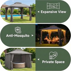 10×10 Patio Gazebo with Mosquito Netting Outdoor Heavy Duty Party Canopy Tent