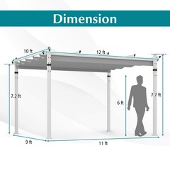 12’ x 10’ Outdoor Pergola w/ Retractable Canopy Aluminum Frame Anchors Patio