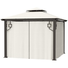 10&prime; Patio Gazebo, Cream White Mesh Netting, Curtains, 2-Tier Vented Canopy