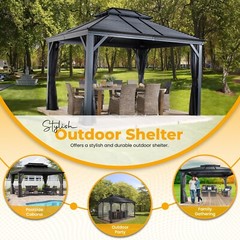Hardtop Gazebo with Galvanized Steel Double Roof, Rustproof Aluminum Frame, Grey