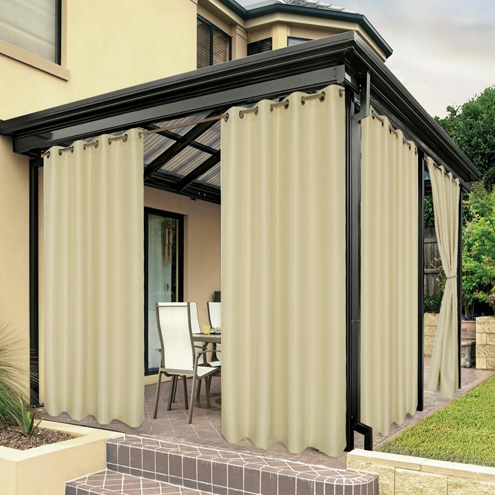 BONZER Outdoor Curtain Cream 54×84 Waterproof for Patio Porch Pergola Privacy