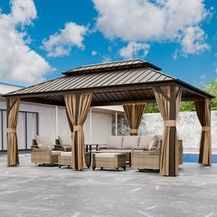 EAGLE PEAK 12×18 Hardtop Gazebo with Netting and Curtains