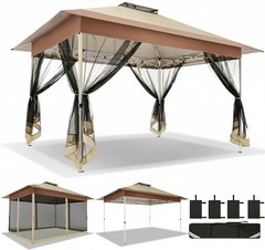 10x15FT Outdoor Gazebo Pop Up Patio Gazebo with Mosquito Netting Canopy Tent NEW