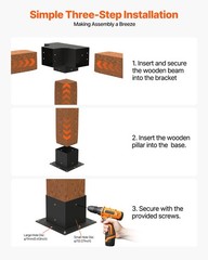 VEVOR 6×6&Prime; Pergola Bracket Kit Inner 5.5×5.5 4-Way Woodworks DIY Post 2 pcs
