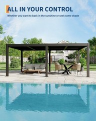 12 x 20 Ft Aluminum Pergola with Adjustable Louvered Roof, Modern Hardtop Gazebo