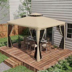 Taupe Patio Gazebo Tier Canopy, Mesh Walls & Powder-Coated Frame 9.6×11.6