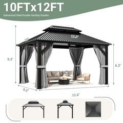 10×12 0utdoor hardtop gazebo with mosquito Nettings,Curtains, Steel Double Roof
