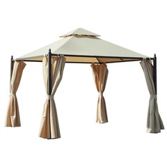 10&prime; x 10&prime; Outdoor Patio Gazebo with Curtains, Two-Tier Roof