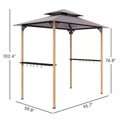 8 Ft. X 5 Ft. Natural Wood Grill Gazebo, Double Tiered Outdoor BBQ Gazebo with 2