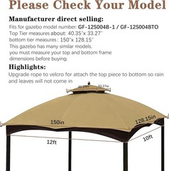 Beige Gazebo Replacement Canopy Top 10×12 Outdoor Waterproof UV Resistant