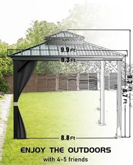 Hardtop Gazebo Heavy-Duty Aluminum Pavilion with Double Metal Roof Mosquito US