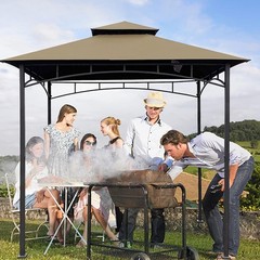 Water-Resistant Outdoor Grill Canopy – Double Tier Design 5×8 Khaki