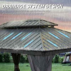 Domi 12x12Ft Hardtop Gazebo Double Roof w/Curtain&Netting,Built-in gutter system
