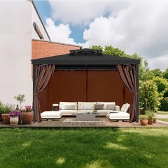 Outdoor Gazebo Privacy Curtain 12x 12 x 6.9 ft Waterproof Gazebo Curtains Coffee