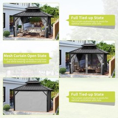 10X10FT Hardtop Gazebo HD Aluminum Pavilion w/ Double Metal Roof Mosquito