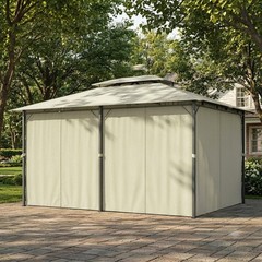 Large Outside Relaxing Cabana w/ Steel Frame & Removable Curtains, Cream White
