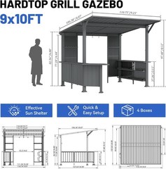 9X10FT Outdoor Hardtop Grill Gazebo with Storage Shelves and Expansion Platform