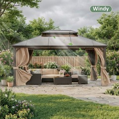 12 x 16 FT Outdoor PC Double Roof Gazebo with Nettings,Curtains,Aluminum Frame