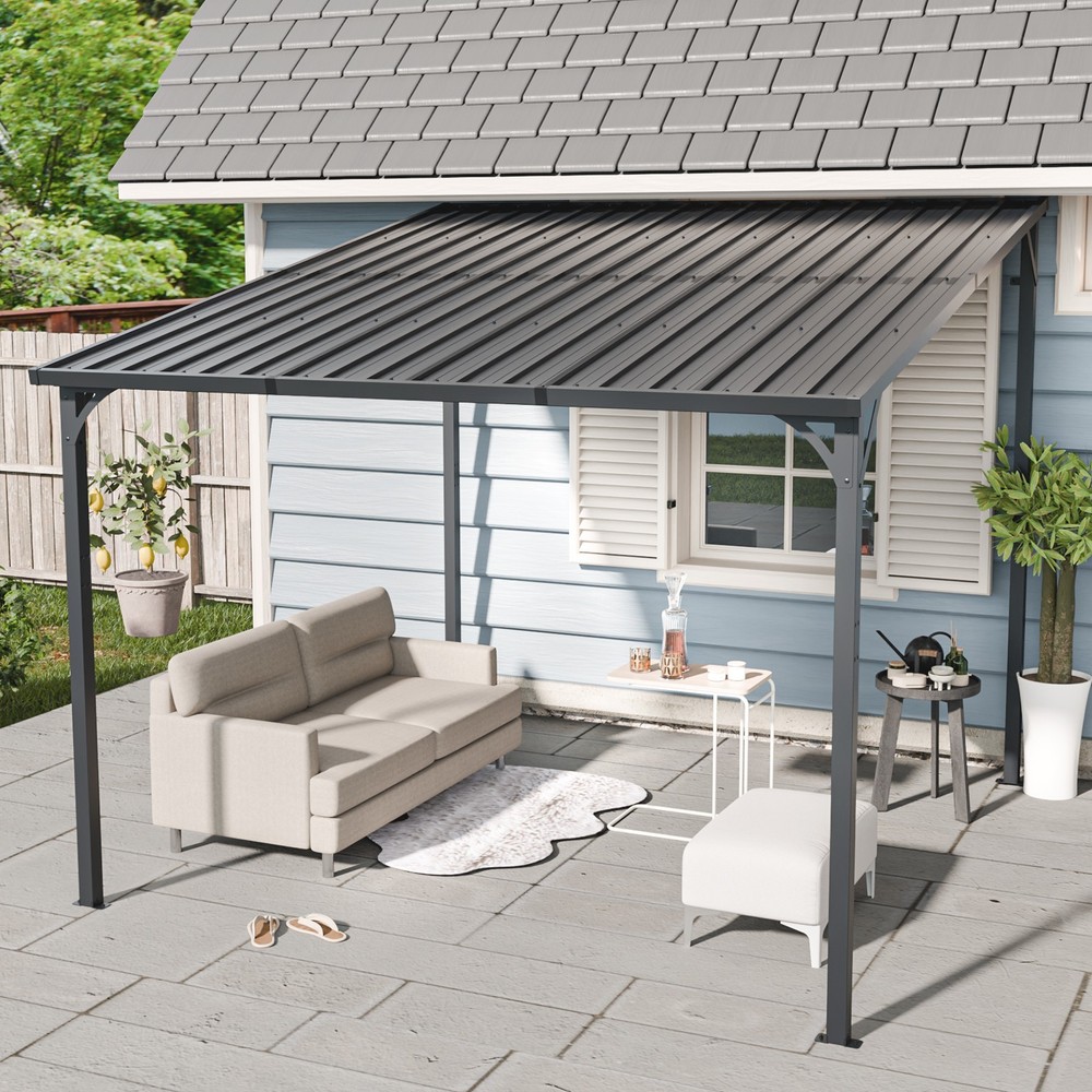 10×10 FT Outdoor Large Hardtop Gazebo Pergola Lean to Wall-Mounted Carport