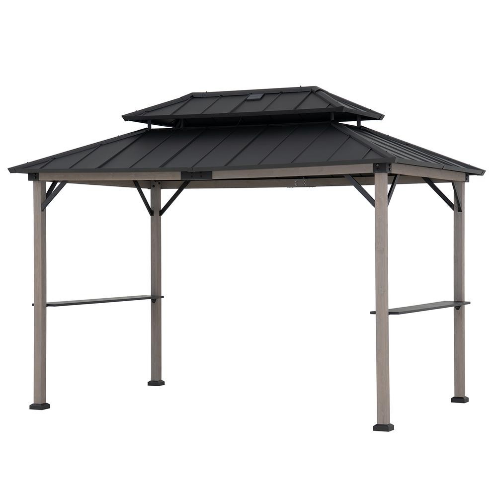 Durable Cedar Frame Wood Gazebo, for Backyard BBQs and Patio Parties, Black