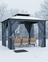 Hardtop Gazebo Heavy-Duty Aluminum Pavilion with Double Metal Roof Mosquito US
