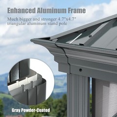 Domi 10x12FT Outdoor Hardtop Gazebo Aluminum Double Roof w/Curtain&Netting,Grey