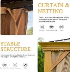 Domi 12&prime; x 20&prime; Outdoor Hardtop Gazebo Aluminum Wood Grain Frame w/Sidewalls