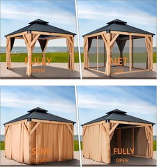 10x10ft Wood Gazebo Double Galvanized Steel Roof for Backyard Patio Garden Lawn