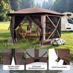 13×13 ft 6 Sided Pop up Gazebo Screen Tent Sun Shelter Camping Canopy Outdoor