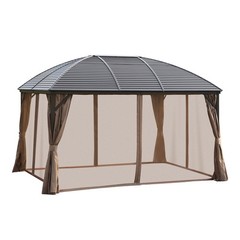 10×13 Brown Hardtop Gazebo with Aluminum Frame Permanent Arc Metal Roof Gazebo
