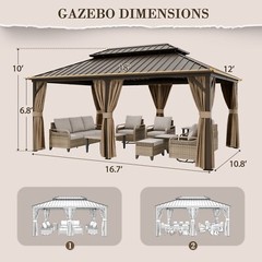 EAGLE PEAK 12×18 Hardtop Gazebo with Netting and Curtains