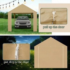 Wesnoy 10 x 20 ft Carport Front Panel Tarp Khaki Canopy 10 x 20 ft,