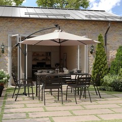 Commercial Grade 10 ft Round Solar LED Patio Cantilever Umbrella, Tan