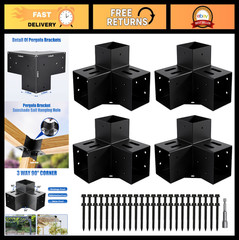 4 Pcs 3-Way Right Angle Corner Brackets, Black Powder Coated for DIY Pergola Kit