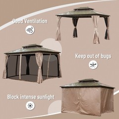 Domi 10x12ft Hardtop Gazebo Double Polycarbonate Roof Canopy W/Curtains and Net