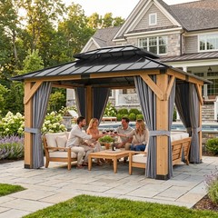 10&rsquo;x12&rsquo;Outdoor Hardtop Wood Gazebo with Cedar Frame&Galvanized Steel Double Roof