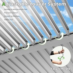 Domi 12x24FT Metal Louvered Pergola W/Adjustable Roof&Drainage System,White