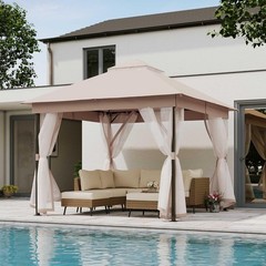 Metal Frame Patio Gazebo, Double Roof & Privacy Screens for Backyard Garden Lawn